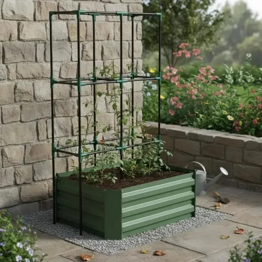 Raised Garden Bed with Trellis, Planter Box with Trellis Support, Open Bottom, Weather-Resistant, 61 cm X 61 cm X 140 Cm, Green
Raised Garden Bed with Trellis, Planter Box with Trellis Support, Open Bottom, Weather-Resistant, 61 cm X 61 cm X 140 Cm, Green