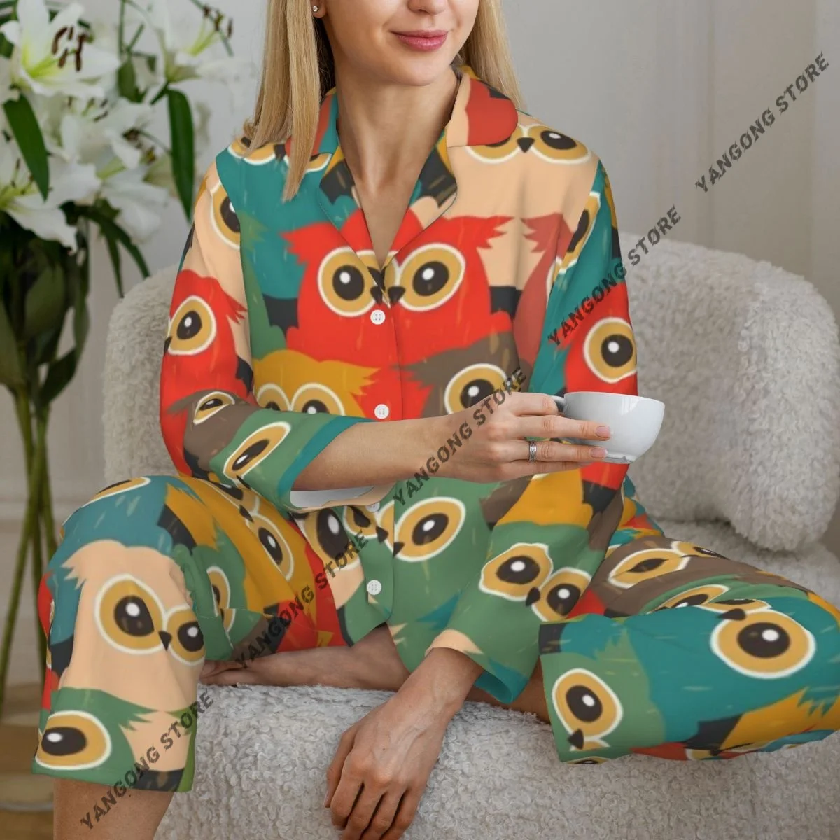 Women Sleepwear Pajamas Cute Owl Pattern Long Sleeve Pijama Female Set Negligee Cardigan Suit
Women Sleepwear Pajamas Cute Owl Pattern Long Sleeve Pijama Female Set Negligee Cardigan Suit