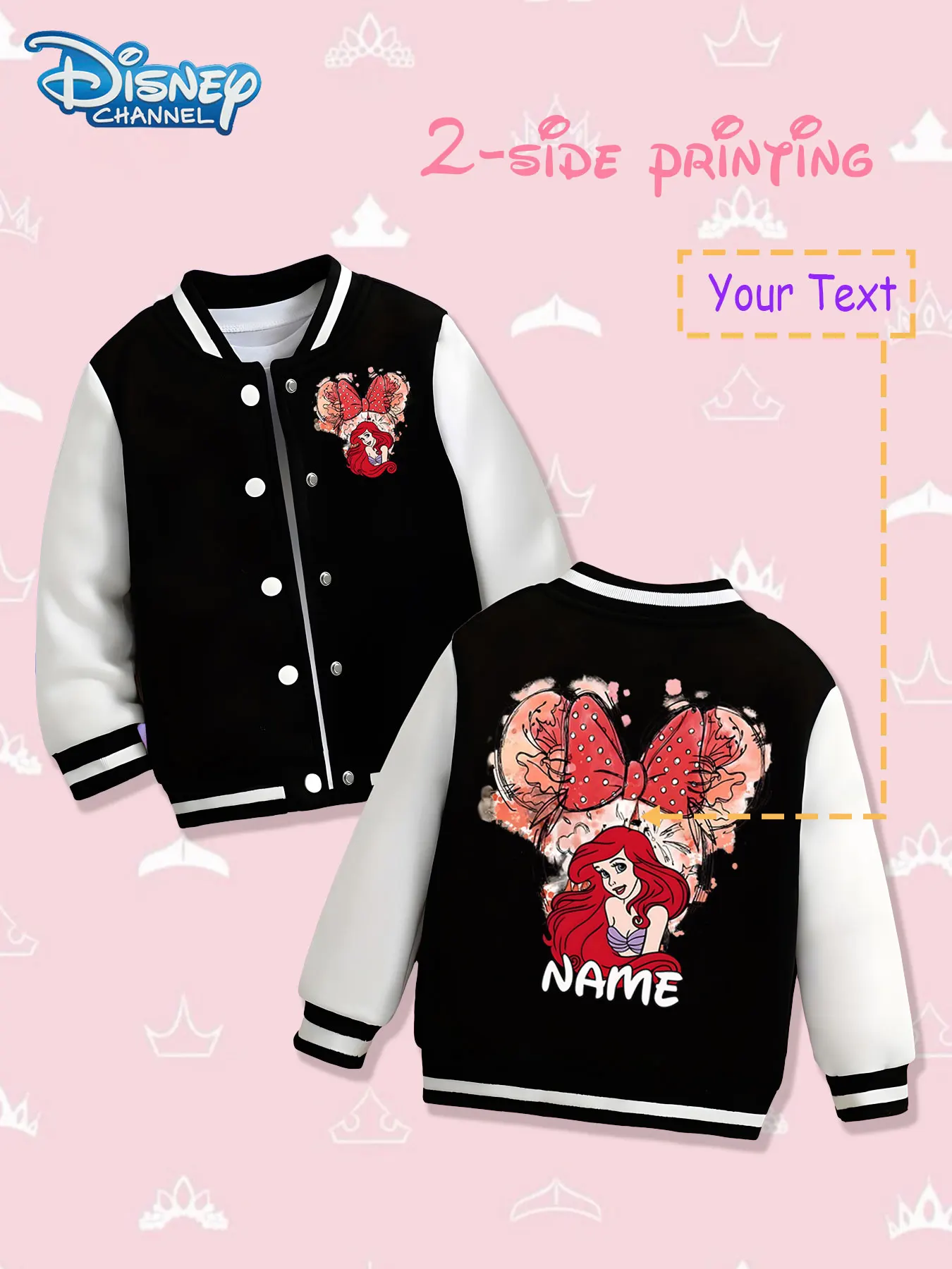 MINISO Disney Little Mermaid co-branded children's baseball jacket - The Little Mermaid incorporates Minnie's head creative prin
MINISO Disney Little Mermaid co-branded children's baseball jacket - The Little Mermaid incorporates Minnie's head creative prin