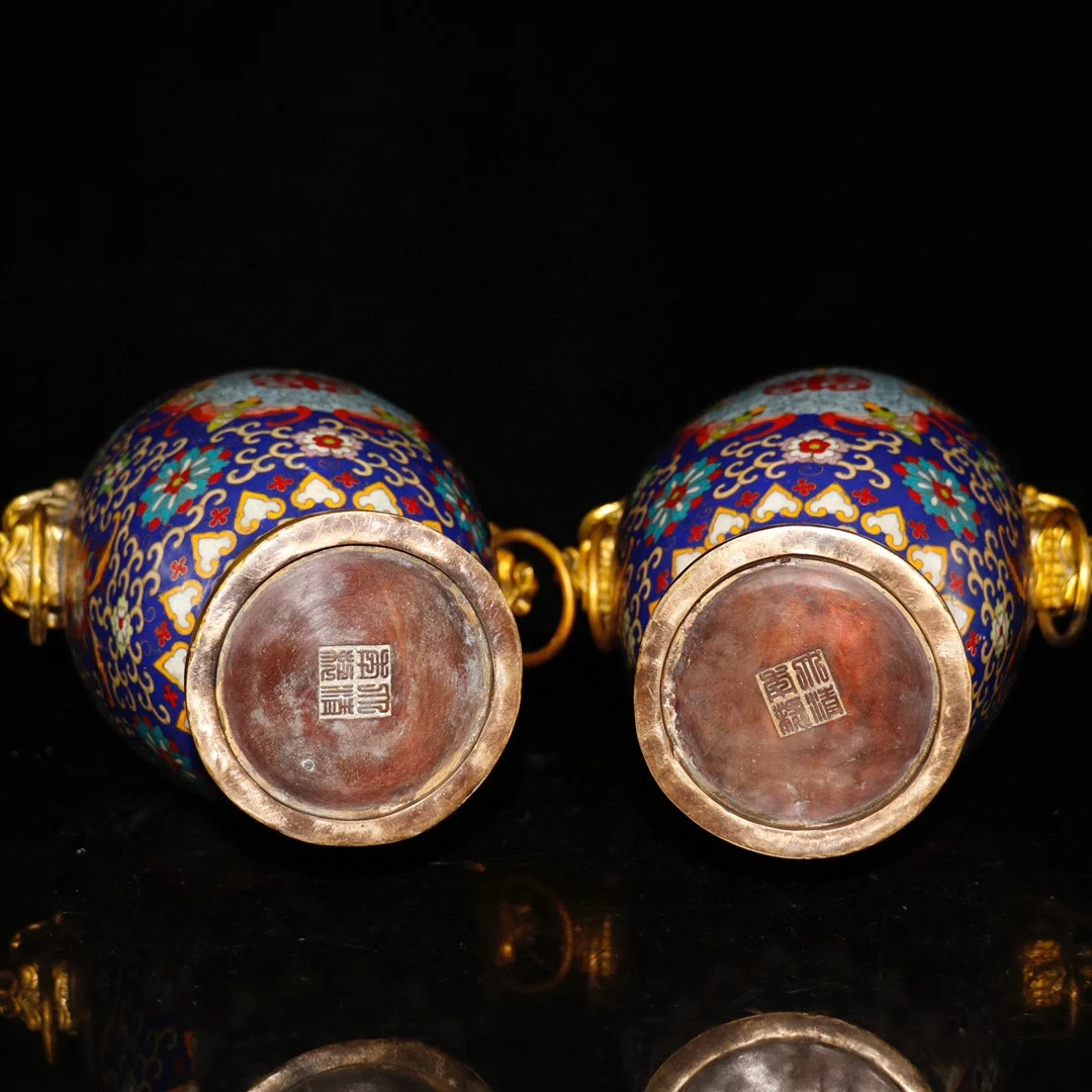 15"Tibet Folk Old Bronze Cloisonne Enamel Floral Texture Dragon Head Bottle Vase A Pair Fuzi Longevity Bottle
15"Tibet Folk Old Bronze Cloisonne Enamel Floral Texture Dragon Head Bottle Vase A Pair Fuzi Longevity Bottle
