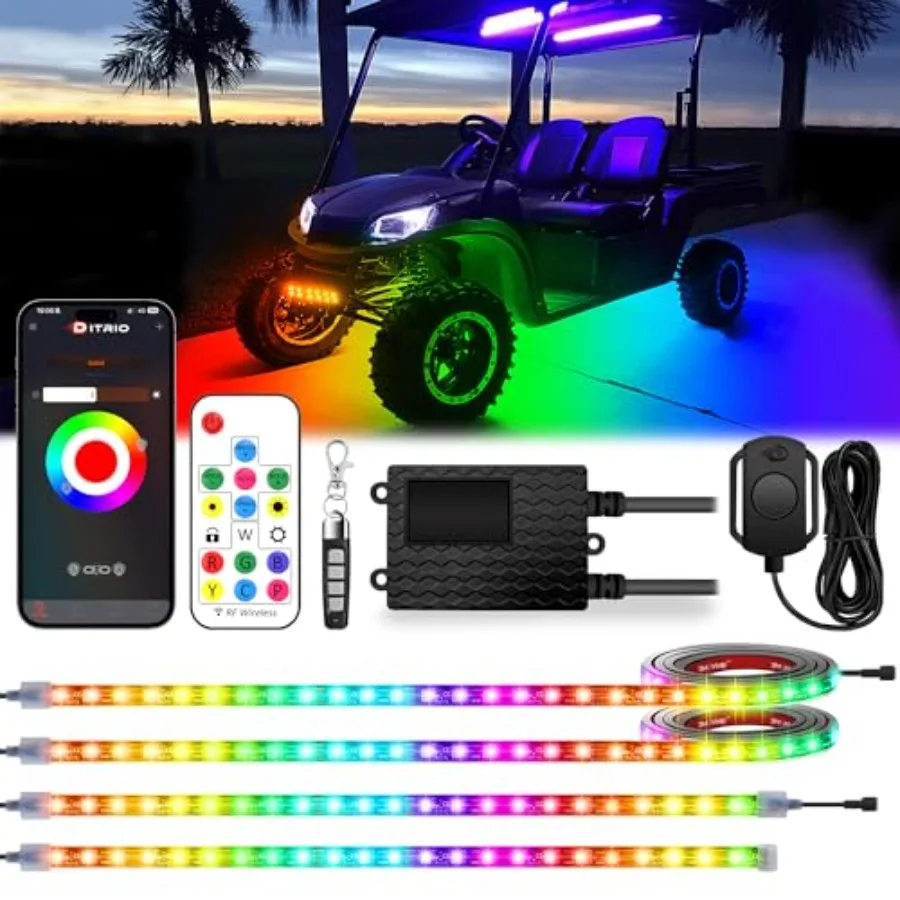 4PCS 12V-72V Golf Cart Lights RGB Led Underglow Light Kit with 2 Remotes and App Control Voltage Reducer Waterproof Sound Activ
4PCS 12V-72V Golf Cart Lights RGB Led Underglow Light Kit with 2 Remotes and App Control Voltage Reducer Waterproof Sound Activ