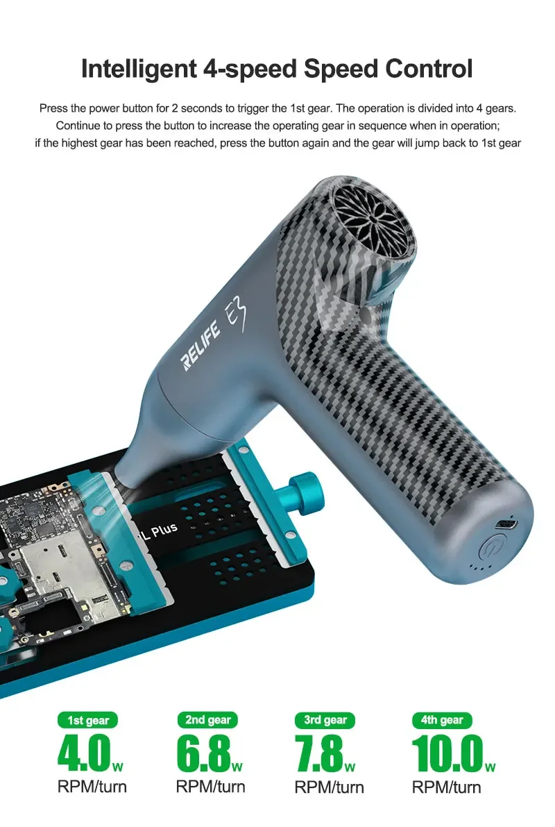 Беспроводной портативный перезаряжаемый турбовентилятор RELIFE E3 с мощным магнитным насадком и сильным воздушным потоком для ремонта телефонов
Беспроводной портативный перезаряжаемый турбовентилятор RELIFE E3 с мощным магнитным насадком и сильным воздушным потоком для ремонта телефонов