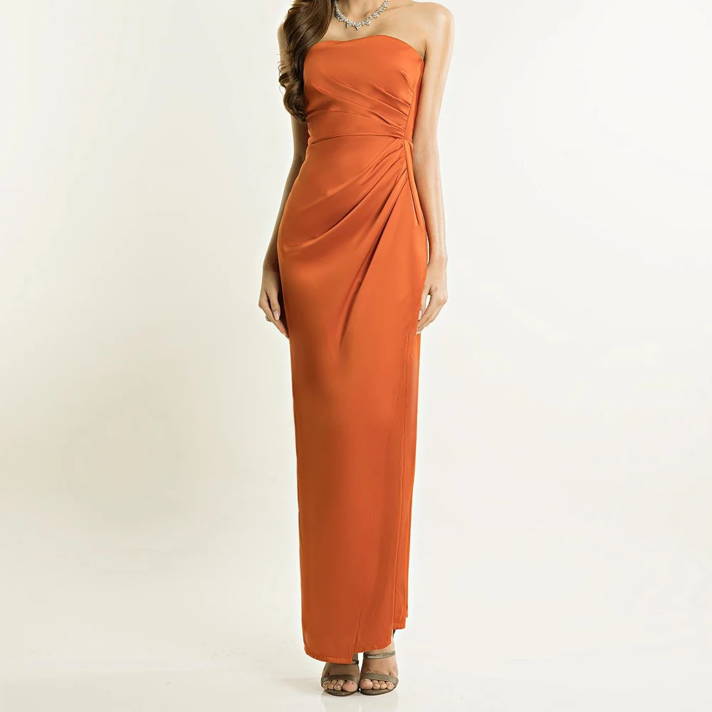 Exquisite Pleats Ankle Length Evening Dresses Temperament Straight Strapless Satin Sleeveless Party Gowns vestidos de fiesta
Exquisite Pleats Ankle Length Evening Dresses Temperament Straight Strapless Satin Sleeveless Party Gowns vestidos de fiesta