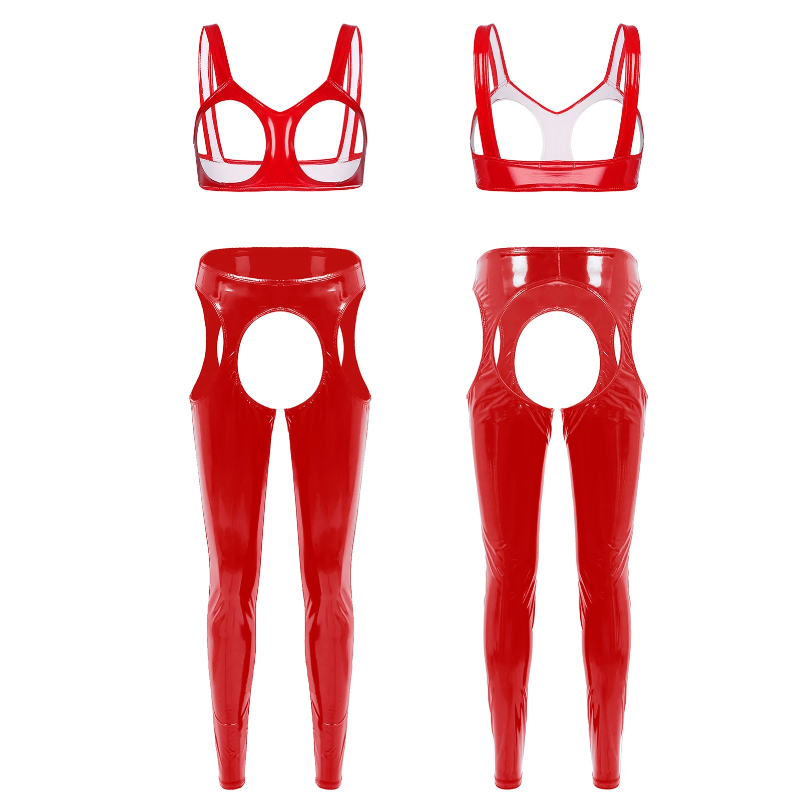 Womens Leather Lingerie Wetlook Sleeveless Open Cups Bra with High Waist Crotchless Open Butt Leggings for Party Club
Womens Leather Lingerie Wetlook Sleeveless Open Cups Bra with High Waist Crotchless Open Butt Leggings for Party Club