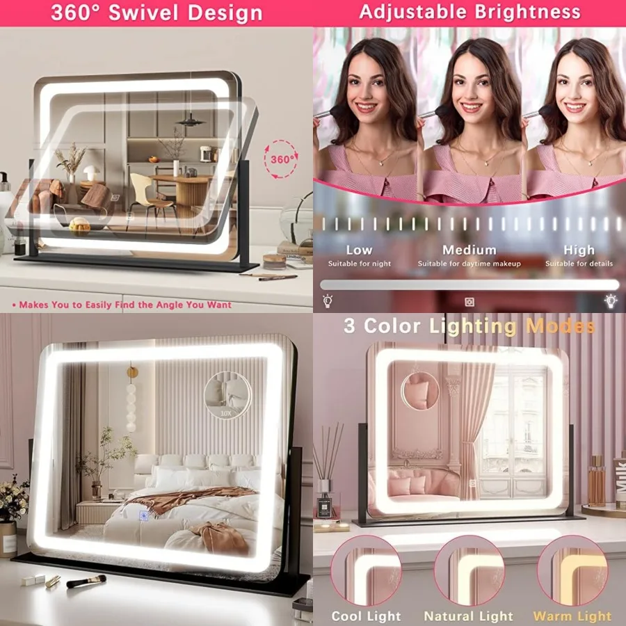 22x17 Inch Lighted Vanity Mirror with Dimmable LED Lights - 3 Color Modes, Smart Touch Control and 360° Rotating Base - Desk Ma
22x17 Inch Lighted Vanity Mirror with Dimmable LED Lights - 3 Color Modes, Smart Touch Control and 360° Rotating Base - Desk Ma