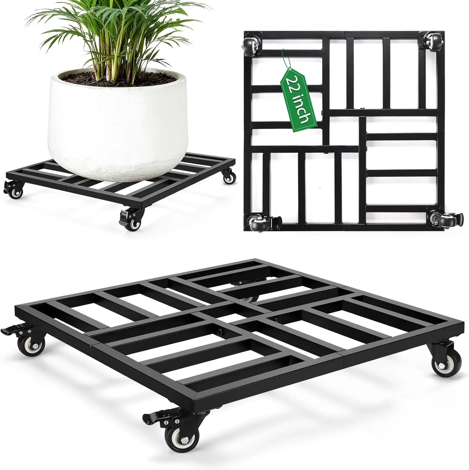 Heavy Duty 22" Rolling Plant Stand with Lockable Wheels, Indoor Outdoor Square Dolly for Large Pots, 600LBS Capacity
Heavy Duty 22" Rolling Plant Stand with Lockable Wheels, Indoor Outdoor Square Dolly for Large Pots, 600LBS Capacity