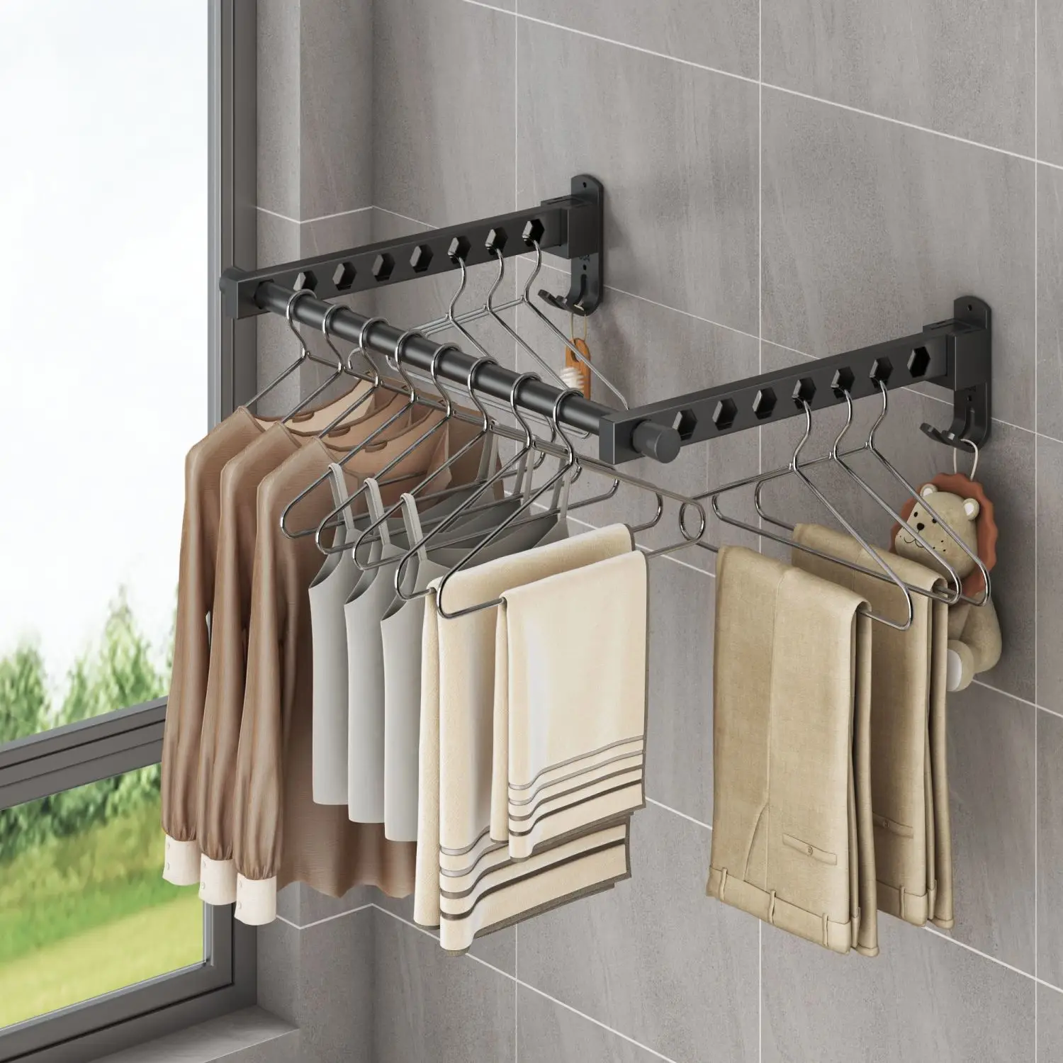 Wall-mounted Drying Rack for Bathrooms Balconies Kitchens Holder Featuring Multi-functional Folding Storage Clothes Hanging Rack
Wall-mounted Drying Rack for Bathrooms Balconies Kitchens Holder Featuring Multi-functional Folding Storage Clothes Hanging Rack
