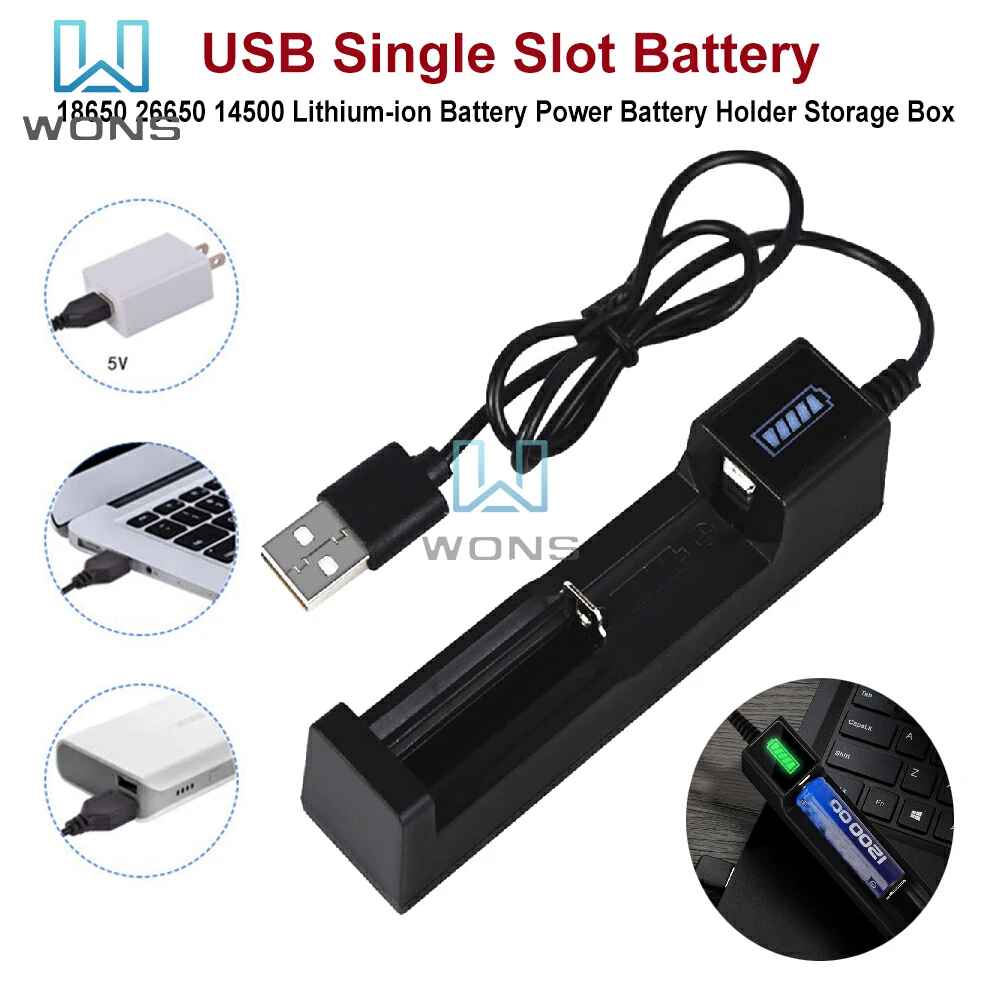 USB Single Slot Battery Rechargeable Charger for 18650 26650 14500 Lithium-ion Battery Power Battery Holder Storage Box
USB Single Slot Battery Rechargeable Charger for 18650 26650 14500 Lithium-ion Battery Power Battery Holder Storage Box
