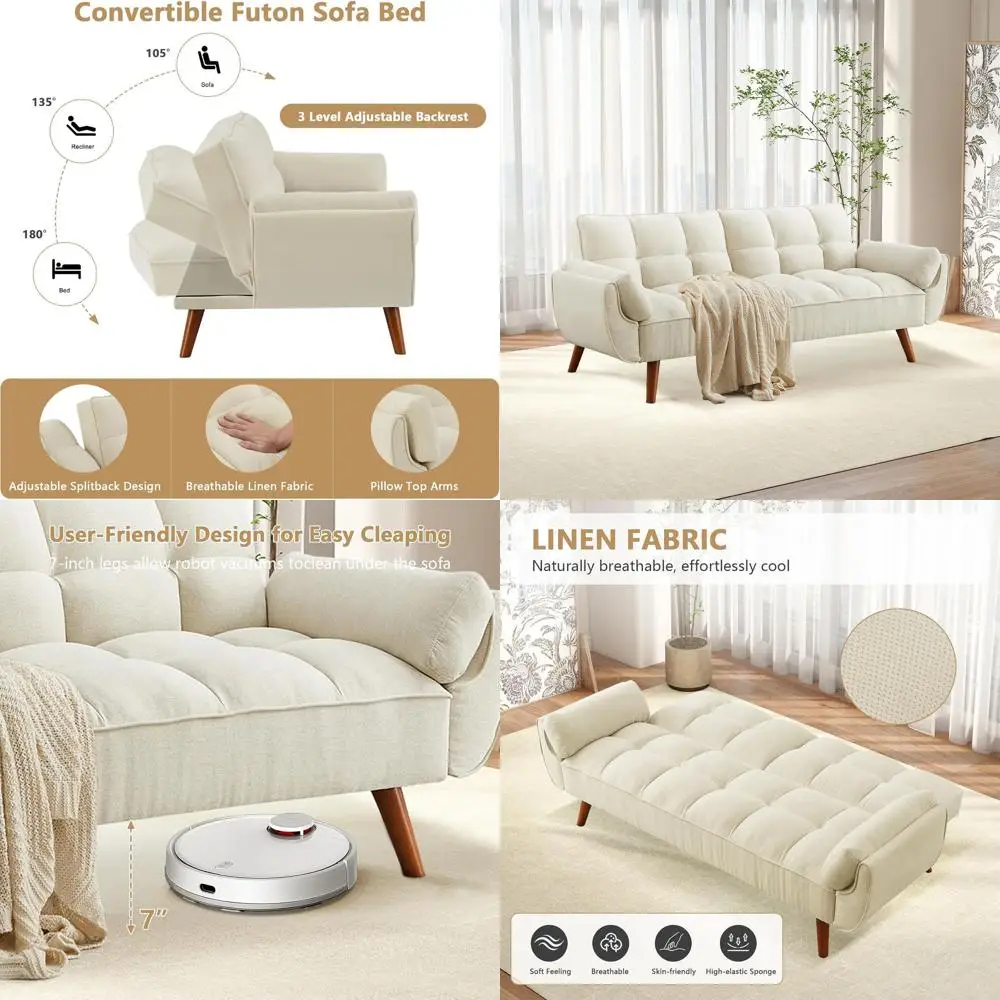 75 White Convertible Sofa Bed, Adjustable Backrest Sleeper Couch for Small Spaces, Ideal for Living Room, Bedroom, and Office
75 White Convertible Sofa Bed, Adjustable Backrest Sleeper Couch for Small Spaces, Ideal for Living Room, Bedroom, and Office
