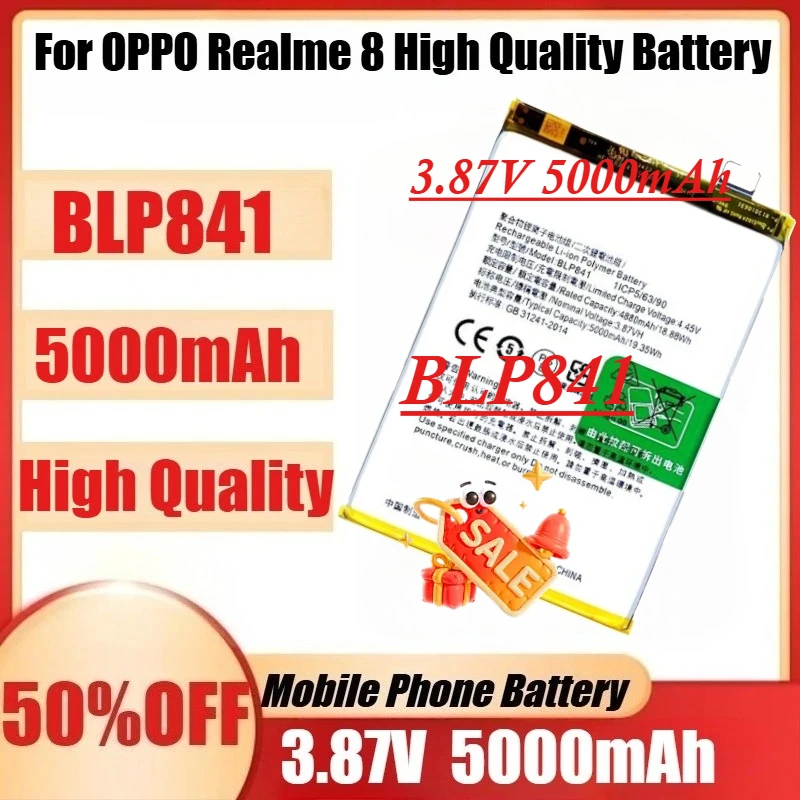 Аккумулятор BLP841 для OPPO Realme 8, высококачественный, новый, 3.8V 5000mAh, с инструментами для замены
Аккумулятор BLP841 для OPPO Realme 8, высококачественный, новый, 3.8V 5000mAh, с инструментами для замены