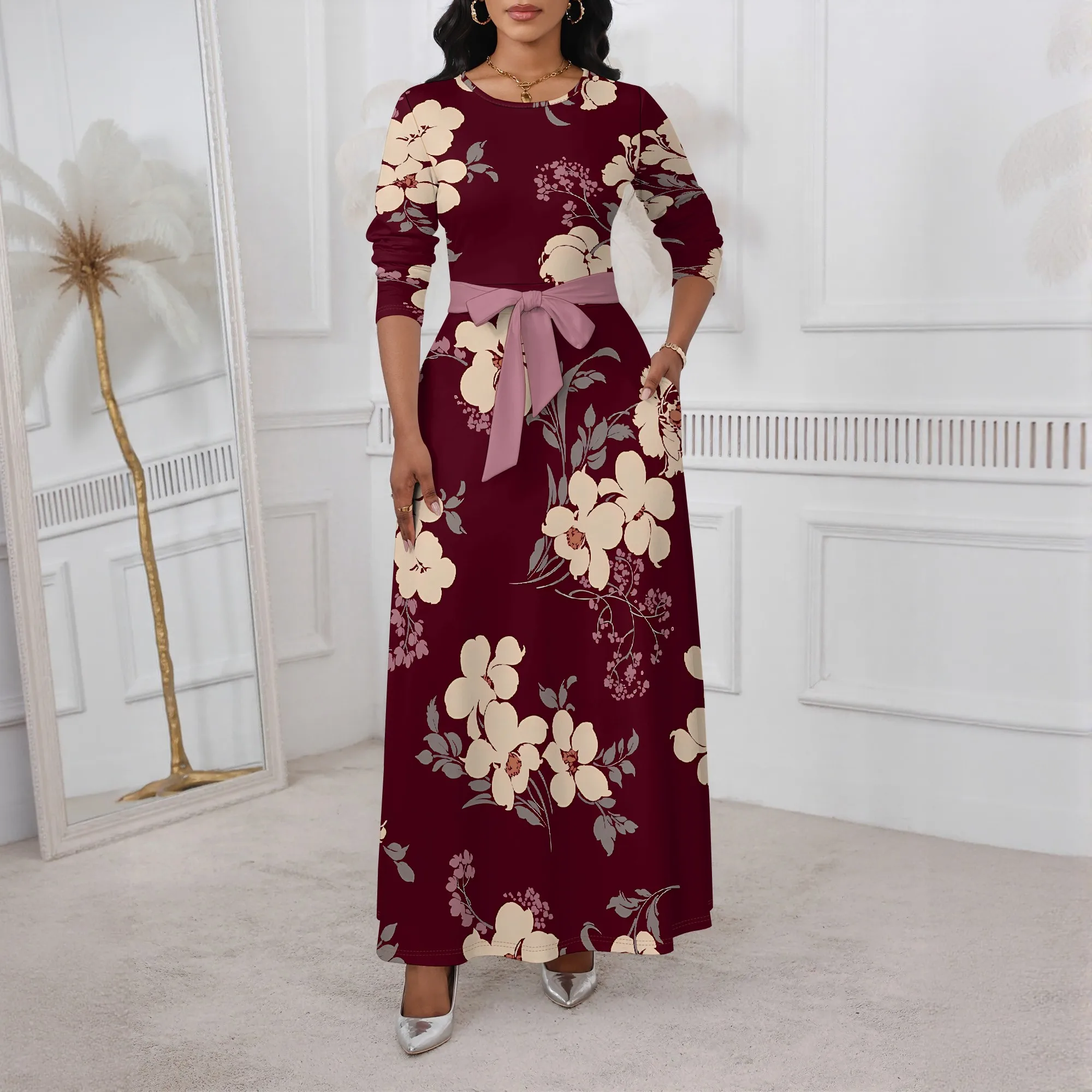 Women's Black Floral Long-Sleeve Printed Tie Dress with Pocket Polyester A-Line Knee Casual Fall Elegant
Women's Black Floral Long-Sleeve Printed Tie Dress with Pocket Polyester A-Line Knee Casual Fall Elegant