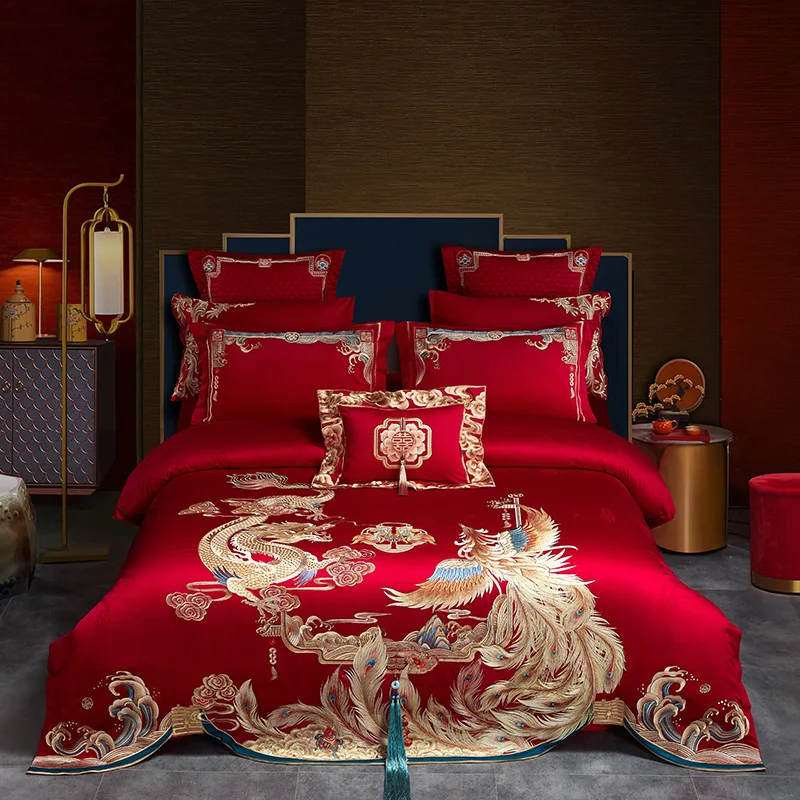 Customizable Chinese dragon and phoenix embroidery 160s satin long-staple cotton wedding four-piece led luxury dowry
Customizable Chinese dragon and phoenix embroidery 160s satin long-staple cotton wedding four-piece led luxury dowry