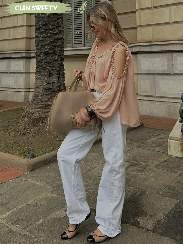 Solid Loose Shoulder Chiffon Shirt Lwomen Elegant Lace Up Lantern Sleeves With Black Fungus Edge Top 2025 New Summer Fashionwear
Solid Loose Shoulder Chiffon Shirt Lwomen Elegant Lace Up Lantern Sleeves With Black Fungus Edge Top 2025 New Summer Fashionwear