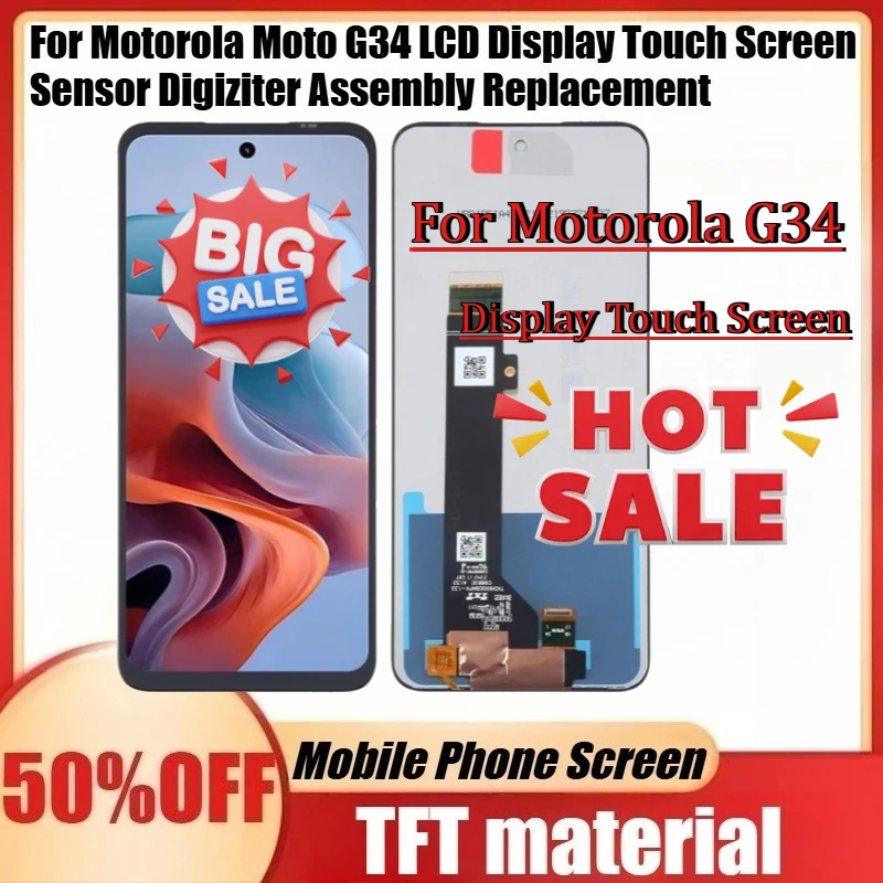 Новый TFT-экран для Moto G34, сенсорный ЖК-дисплей для Motorola Moto G34, сенсорный экран с дигитайзером, комплект для замены
Новый TFT-экран для Moto G34, сенсорный ЖК-дисплей для Motorola Moto G34, сенсорный экран с дигитайзером, комплект для замены