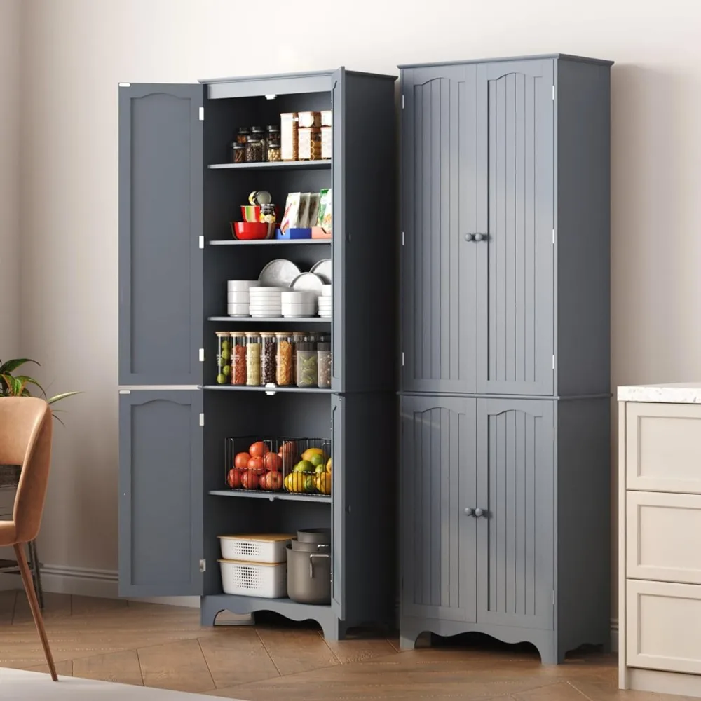 Tall Pantry Cabinet, Freestanding Storage Cabinet, Wooden Kitchen Pantry with 4 Doors and 5 Shelves, 72" Floor Cabinet Organizer
Tall Pantry Cabinet, Freestanding Storage Cabinet, Wooden Kitchen Pantry with 4 Doors and 5 Shelves, 72" Floor Cabinet Organizer