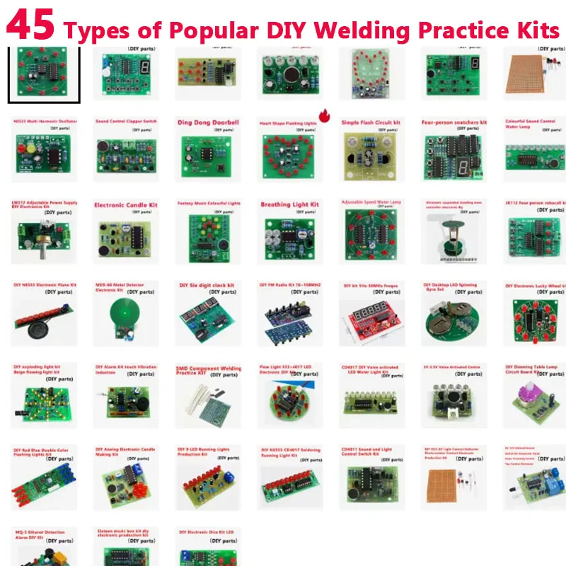 45types Electronic soldering kit diy production kit beginner practical training introductory soldering practice circuit board te
45types Electronic soldering kit diy production kit beginner practical training introductory soldering practice circuit board te