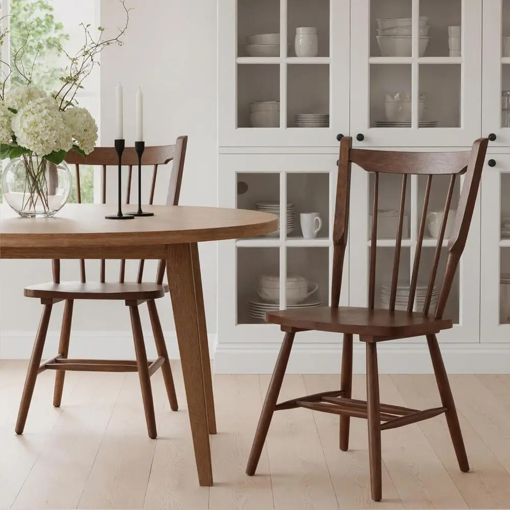 Set of 2 Wooden Spindle Back Arm Chairs, Traditional Kitchen Dining Chairs for Living Room and Restaurant Use
Set of 2 Wooden Spindle Back Arm Chairs, Traditional Kitchen Dining Chairs for Living Room and Restaurant Use