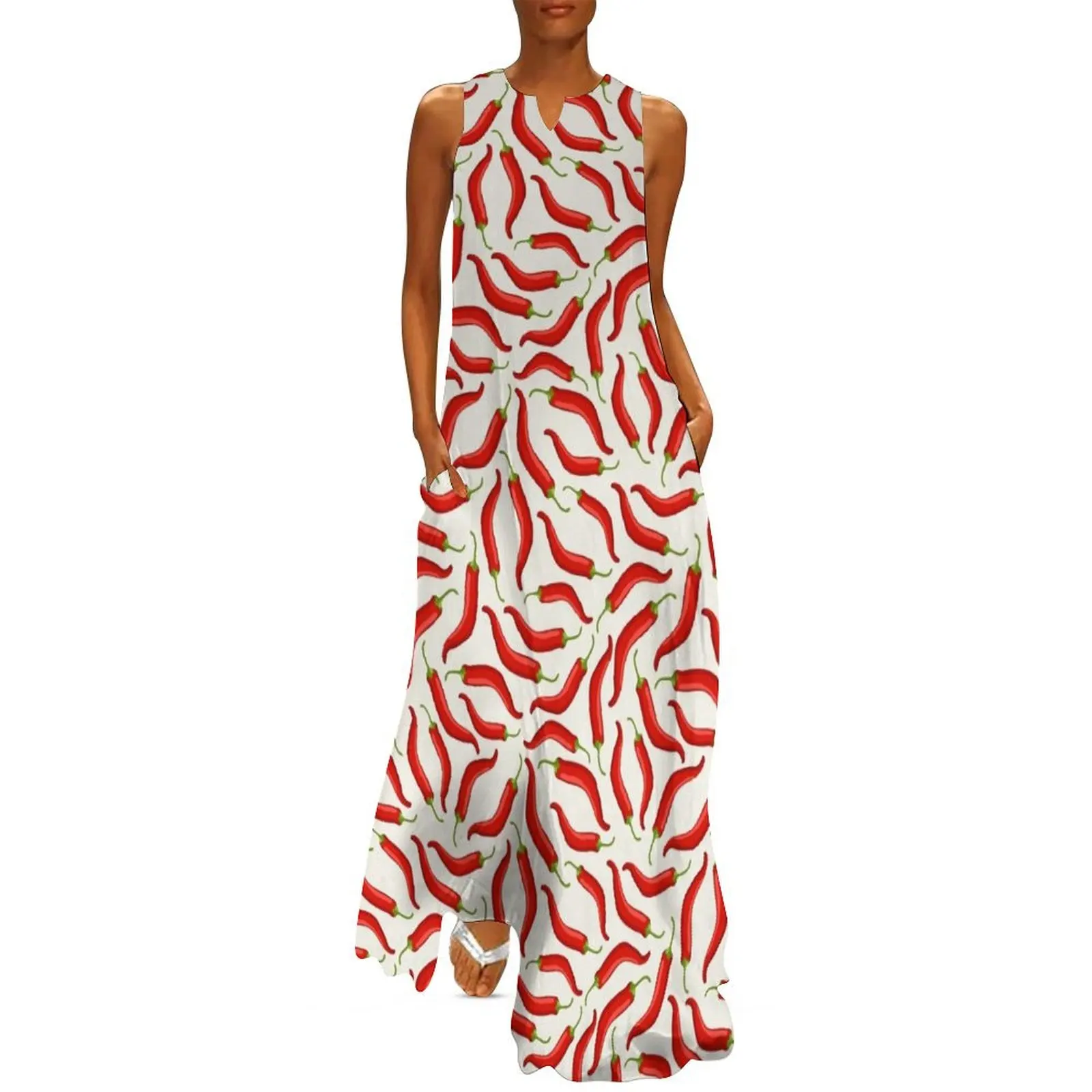 Hot red chili pepper pattern with white background Long Dress Elegant gown Women's clothing
Hot red chili pepper pattern with white background Long Dress Elegant gown Women's clothing