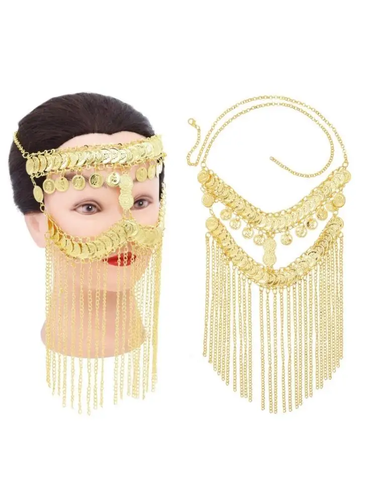 652F Fringe Face Chain Gold Coin Veils Headband Belly Dance Jewelry Accessories Halloween Cosplay Costume Women Girls
652F Fringe Face Chain Gold Coin Veils Headband Belly Dance Jewelry Accessories Halloween Cosplay Costume Women Girls