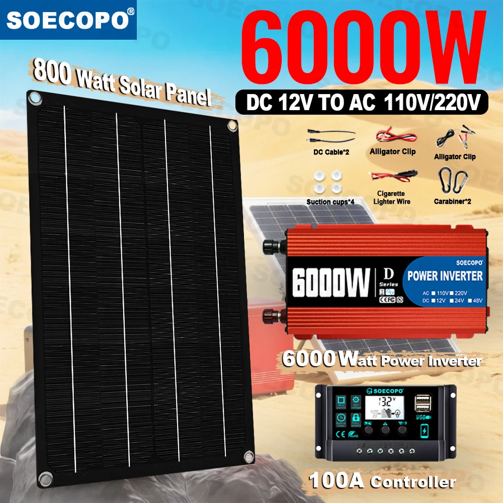 SOECOPO photovoltaic kit 6000W Solar System Kit 800W Panel 100A Controller 110V/220V AC Inverter No Noise for Off-grid park home
SOECOPO photovoltaic kit 6000W Solar System Kit 800W Panel 100A Controller 110V/220V AC Inverter No Noise for Off-grid park home