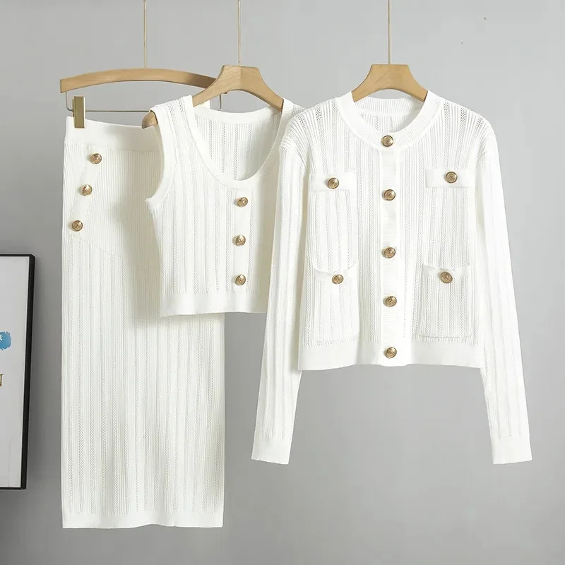 Spring Autumn Winter Knitted Sweater Set For Women 2025 New Ladies Suit Cardigan Sweater @ Knit Vest @ Skirt Three Piece Set
Spring Autumn Winter Knitted Sweater Set For Women 2025 New Ladies Suit Cardigan Sweater @ Knit Vest @ Skirt Three Piece Set