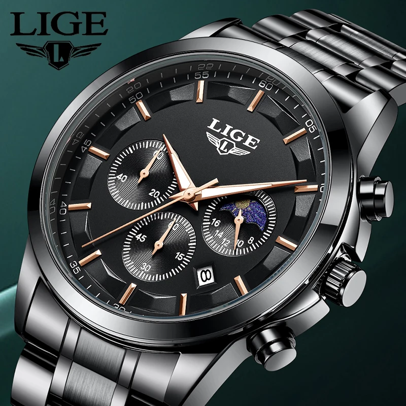 LIGE new men's watch fashion calendar moon phase luxury waterproof luminous TOP quartz wristwatch watches for men reloj hommes
LIGE new men's watch fashion calendar moon phase luxury waterproof luminous TOP quartz wristwatch watches for men reloj hommes