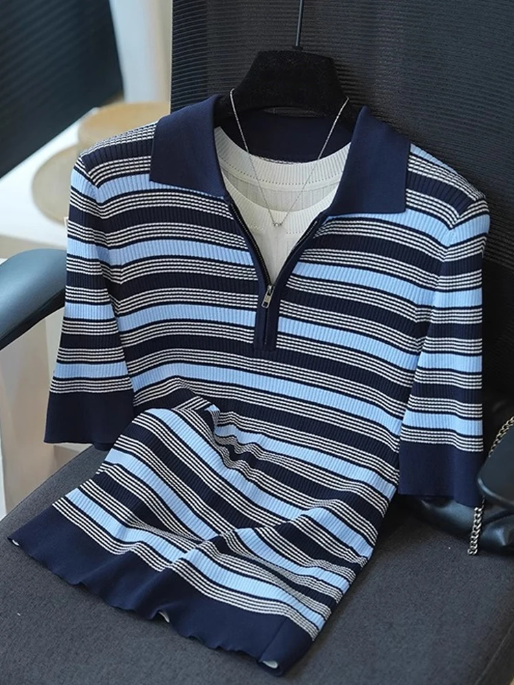 Ice Silk Knitted Top f Zip ort Sve Summer Casual Striped Women's Overhead Design Sense Set-Off Zipper Leisure Korean ...
Ice Silk Knitted Top f Zip ort Sve Summer Casual Striped Women's Overhead Design Sense Set-Off Zipper Leisure Korean ...