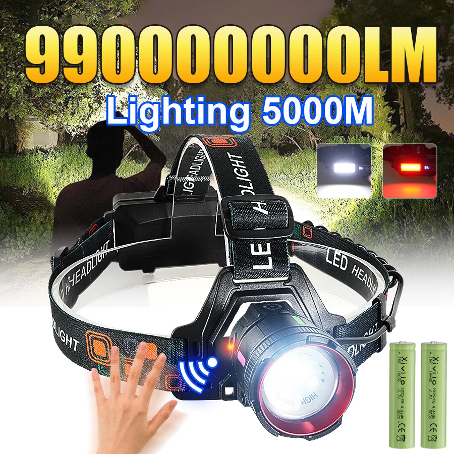 Sensor Headlamp 990000000LM USB Rechargeable Head Light Long Range Head Flashlight With COB Light Fishing Lantern Super Bright
Sensor Headlamp 990000000LM USB Rechargeable Head Light Long Range Head Flashlight With COB Light Fishing Lantern Super Bright