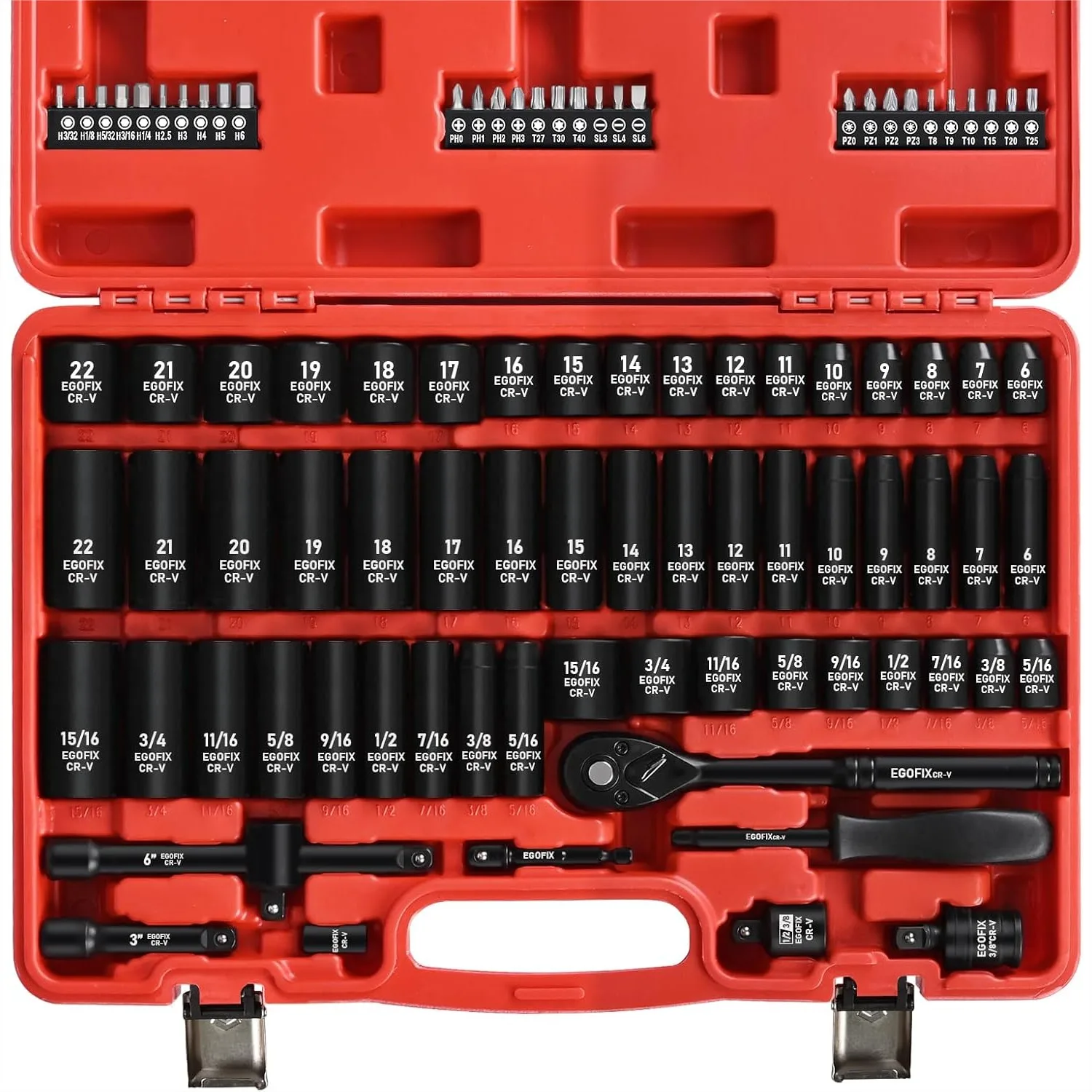 3/8" Drive Impact Socket Set 90 Piece Metric & SAE with 72-Teeth Ratchet, Mechanics Tool Kit for Automotive Repair
3/8" Drive Impact Socket Set 90 Piece Metric & SAE with 72-Teeth Ratchet, Mechanics Tool Kit for Automotive Repair