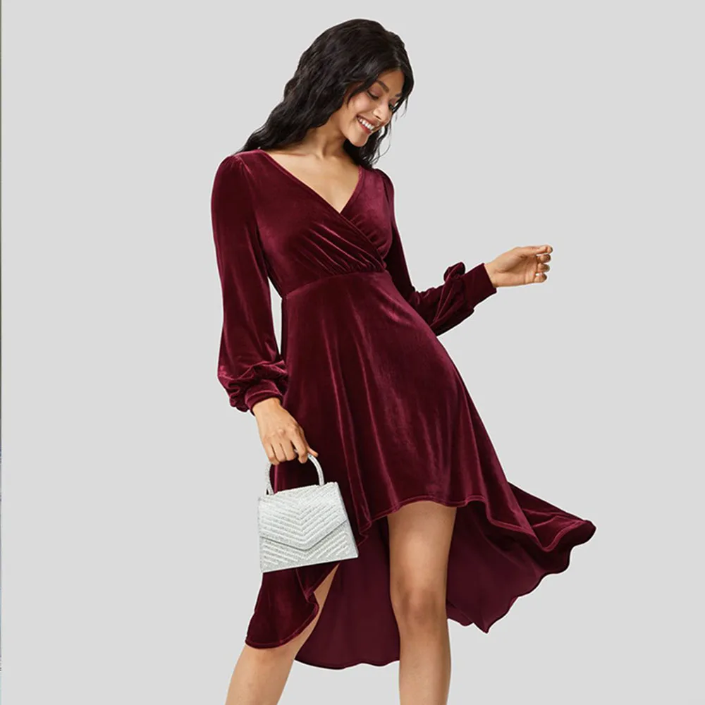 French Velvet Wrap Dress V Neck Long Puff Sleeve High Low Hem Cocktail Party Wedding Guest Mini Dresses Fall Winter Evening Gown
French Velvet Wrap Dress V Neck Long Puff Sleeve High Low Hem Cocktail Party Wedding Guest Mini Dresses Fall Winter Evening Gown