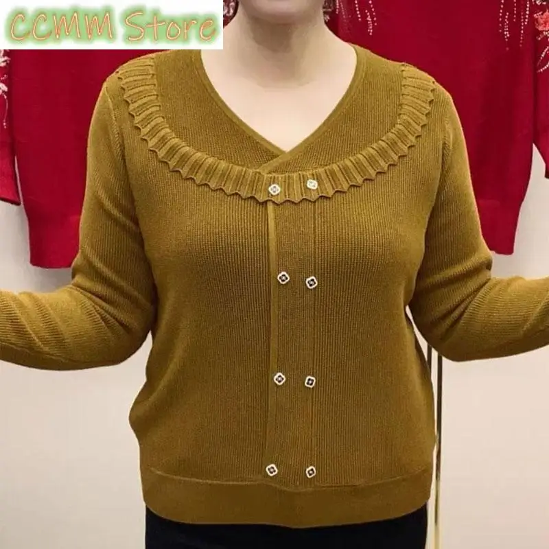 Casual Folds Spliced Knitted Shirt Female Clothing Stylish V-Neck Spring Autumn Loose Vintage All-match Solid Color Blouse
Casual Folds Spliced Knitted Shirt Female Clothing Stylish V-Neck Spring Autumn Loose Vintage All-match Solid Color Blouse