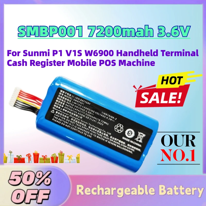 In Stock SMBP001 7200mah 3.6V Rechargeable Battery for Sunmi P1 V1S W6900 Handheld Terminal Cash Register Mobile POS Machine
In Stock SMBP001 7200mah 3.6V Rechargeable Battery for Sunmi P1 V1S W6900 Handheld Terminal Cash Register Mobile POS Machine