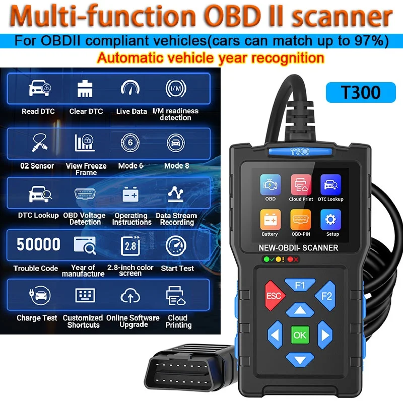 OBD2 Car Scanner Diagnostic Tool Check Engine Fault Code Reader Mode 6,Mode 8 & I/M 24-inch Screen Diagnostic Scanning Tool T300
OBD2 Car Scanner Diagnostic Tool Check Engine Fault Code Reader Mode 6,Mode 8 & I/M 24-inch Screen Diagnostic Scanning Tool T300
