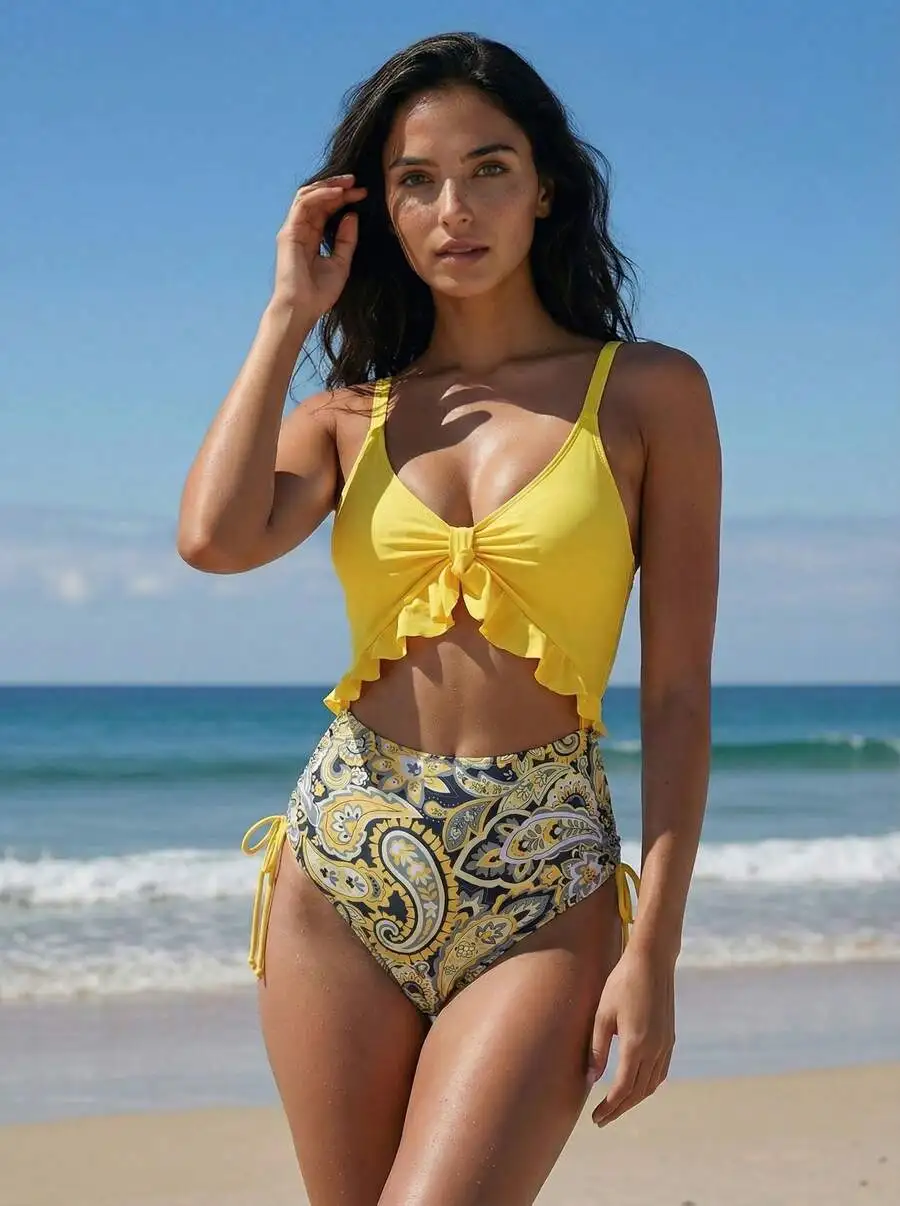 Plus Size One-Piece Swimsuit with Deep V-Neck, Adjustable Straps, Ruffle Hem, Drawstring Waist, Fashionable & Sexy Beachwear
Plus Size One-Piece Swimsuit with Deep V-Neck, Adjustable Straps, Ruffle Hem, Drawstring Waist, Fashionable & Sexy Beachwear