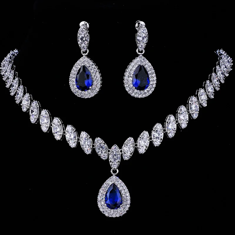 Wedding Bride Jewelry Sets Earrings Necklace Red Blue Emerald Teardrop Pendant Luxury Jewelry Dinner Party Anniversary Gift
Wedding Bride Jewelry Sets Earrings Necklace Red Blue Emerald Teardrop Pendant Luxury Jewelry Dinner Party Anniversary Gift