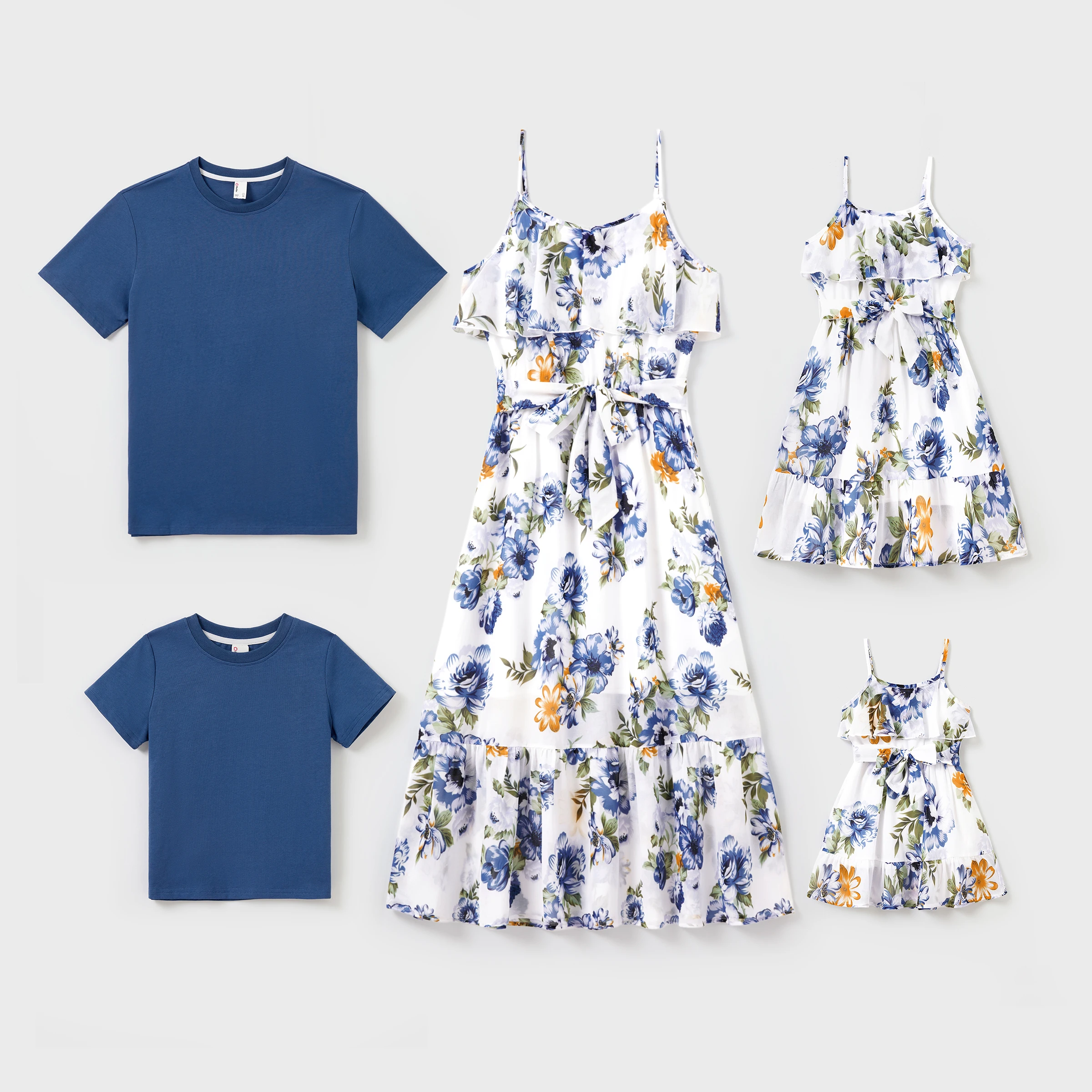 PatPat Blue Cotton Short Sleeve Top Or Floral Print Ruffled Strap Dress Summer Casual Family Outfit Set
PatPat Blue Cotton Short Sleeve Top Or Floral Print Ruffled Strap Dress Summer Casual Family Outfit Set