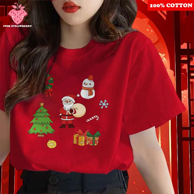 Christmas Print Red T-shirt Women Summer 2025 New 100% Cotton Oversize Round neck T-shirt Loose Casual Y2k Top Ladies clothing
Christmas Print Red T-shirt Women Summer 2025 New 100% Cotton Oversize Round neck T-shirt Loose Casual Y2k Top Ladies clothing