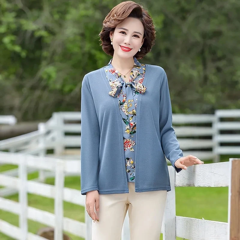 New Spring Autumn T-Shirt Tops Middle-Aged Elderly Mother Women Korean Style Casual T-Shirt Fake 2 Pieces Tshirt Blouse 5XL
New Spring Autumn T-Shirt Tops Middle-Aged Elderly Mother Women Korean Style Casual T-Shirt Fake 2 Pieces Tshirt Blouse 5XL
