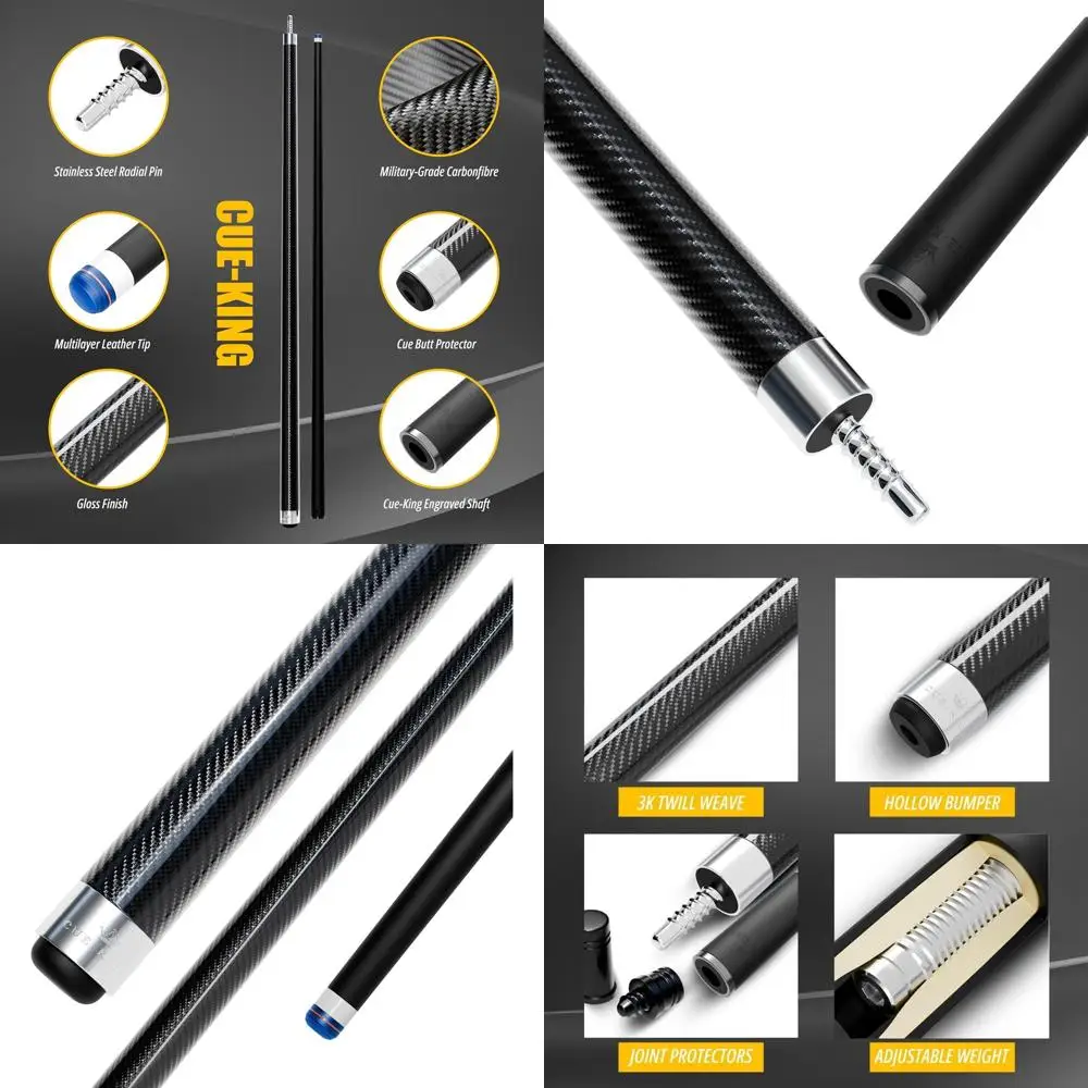 58 Two-Piece 18oz Military-Grade Carbon Fiber Pool Cue with 12.5mm Premium Tip and Glossy Exposed Finish
58 Two-Piece 18oz Military-Grade Carbon Fiber Pool Cue with 12.5mm Premium Tip and Glossy Exposed Finish