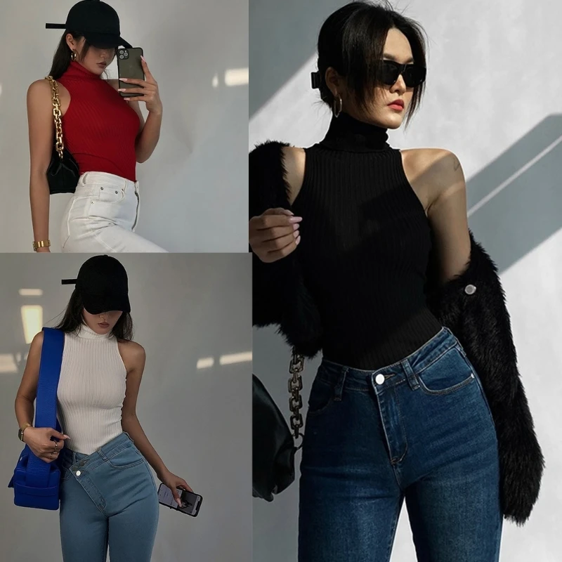 Women Turtleneck Sleeveless Crop Top Summer Solid Color Bodycon Rib Sweater Vest Drop Shipping
Women Turtleneck Sleeveless Crop Top Summer Solid Color Bodycon Rib Sweater Vest Drop Shipping
