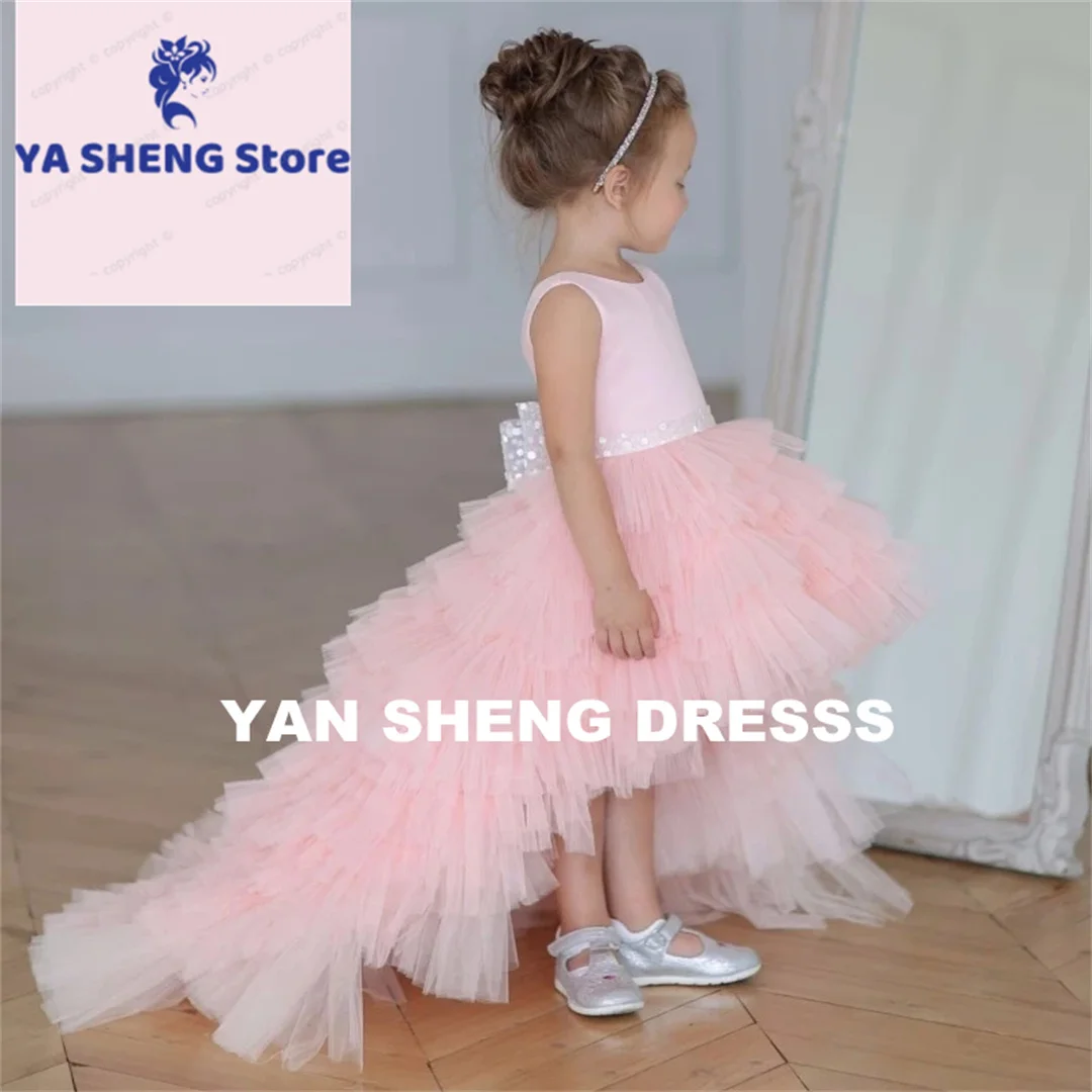 Customized Flower Girl Dresses Pink Tulle Hight-Low Skirt With Bow Sleeveless For Wedding Birthday Party First Communion Gowns
Customized Flower Girl Dresses Pink Tulle Hight-Low Skirt With Bow Sleeveless For Wedding Birthday Party First Communion Gowns