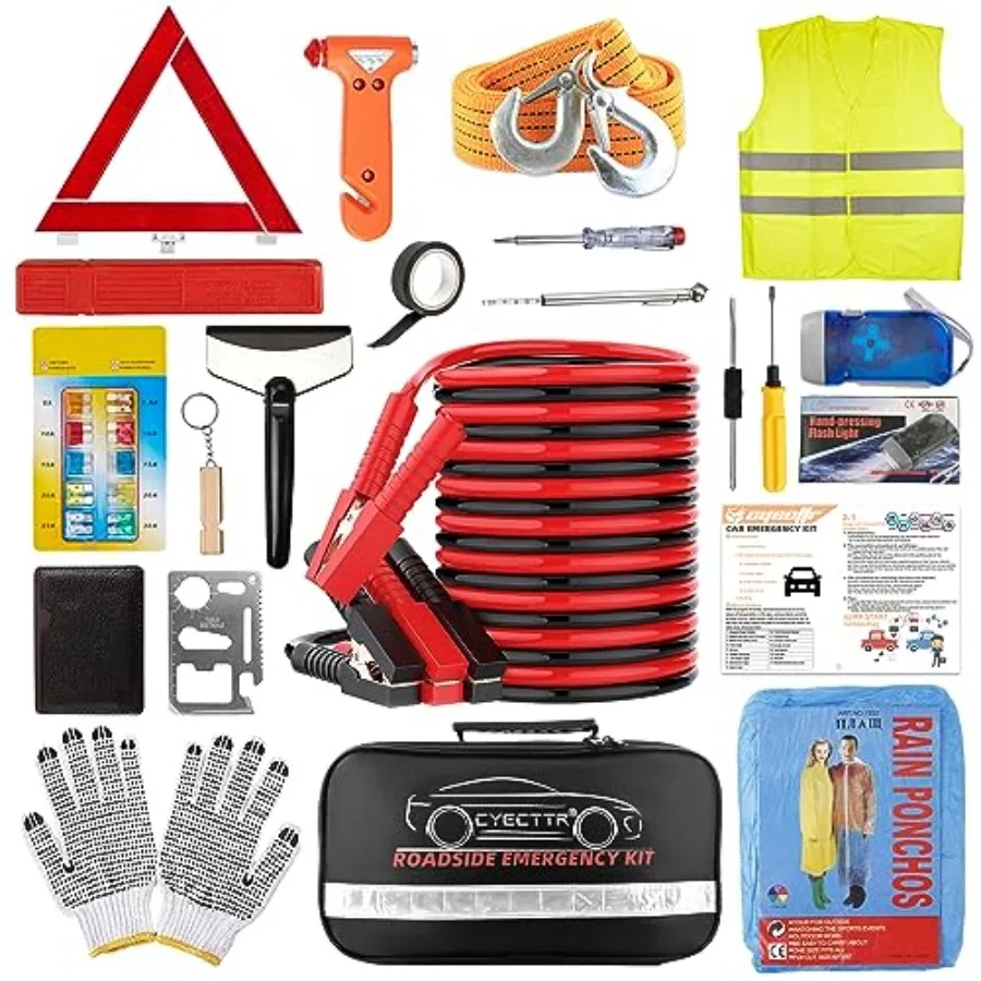 Car Roadside Emergency Kit, Auto Vehicle Truck Safety Emergency Road Side Assistance Kits with Jumper Cables, Safety Hammer, Re
Car Roadside Emergency Kit, Auto Vehicle Truck Safety Emergency Road Side Assistance Kits with Jumper Cables, Safety Hammer, Re