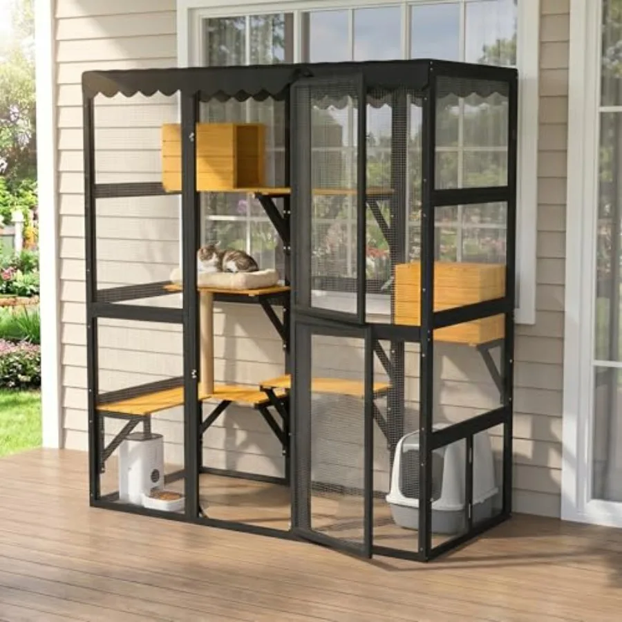 70.8" Large Catio Outdoor Cat Enclosure Walk-in Cat Cage Wooden Cat House with Window Connection, 2 Condos, 5 Platforms, 4 Door
70.8" Large Catio Outdoor Cat Enclosure Walk-in Cat Cage Wooden Cat House with Window Connection, 2 Condos, 5 Platforms, 4 Door