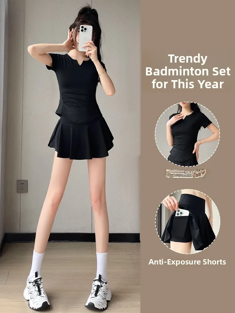 Women's Badminton Tennis Sports Set Qui Dry ort Skirt Yoga Top V-Ne ort Sve Two-Piece Suit Gym Workout Outfit
Women's Badminton Tennis Sports Set Qui Dry ort Skirt Yoga Top V-Ne ort Sve Two-Piece Suit Gym Workout Outfit