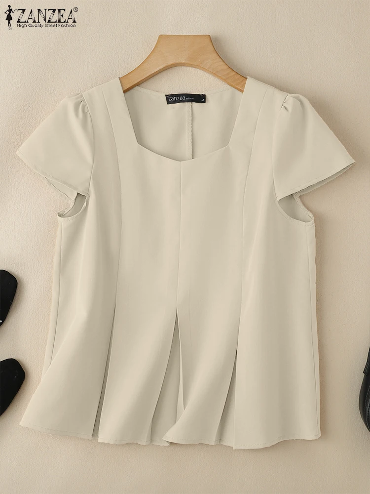 ZANZEA Woman Casual Blouses Fashion Chic Solid Color Elegant Pleated Blusas Day Wear Square Neck Korean Style Short Sleeve Tops
ZANZEA Woman Casual Blouses Fashion Chic Solid Color Elegant Pleated Blusas Day Wear Square Neck Korean Style Short Sleeve Tops