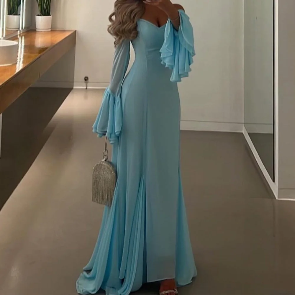 Customized Fashion Straight Floor Length Strapless Chiffon Long Sleeves Pleats Evening Dress Classic vestidos para muj
Customized Fashion Straight Floor Length Strapless Chiffon Long Sleeves Pleats Evening Dress Classic vestidos para muj