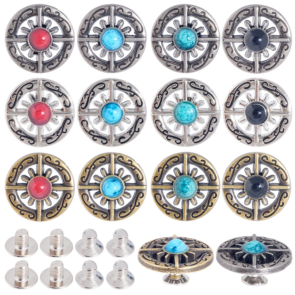 24Bag 12 Styles Alloy Stone Beads Buttons Flat Round with Cross Pattern for DIY Luggage and Hardware Accessaries
24Bag 12 Styles Alloy Stone Beads Buttons Flat Round with Cross Pattern for DIY Luggage and Hardware Accessaries