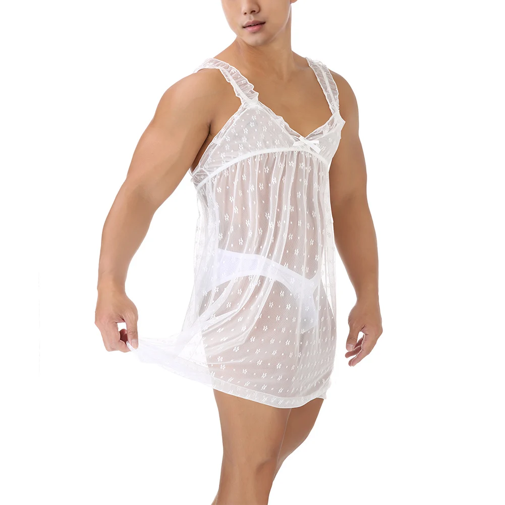 Sexy Mens Lace Dreese Mesh Nightwear Sheer Nightdress Breathable Sleepwear Spaghetti Dress Summer Pajamas Erotic Nightgowns
Sexy Mens Lace Dreese Mesh Nightwear Sheer Nightdress Breathable Sleepwear Spaghetti Dress Summer Pajamas Erotic Nightgowns