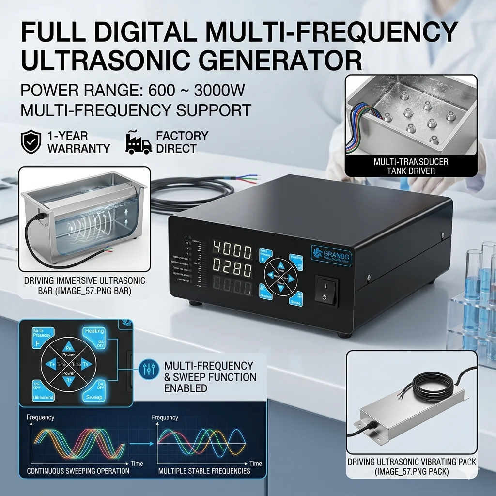Granbosonic New Full Digital Ultrasonic Generator Multi-Frequency 600~3000W Ultrasonic Transducer Driver 25/28/40/80/120kHz
Granbosonic New Full Digital Ultrasonic Generator Multi-Frequency 600~3000W Ultrasonic Transducer Driver 25/28/40/80/120kHz