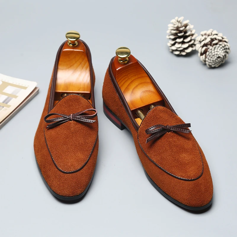 Cow Suede Loafers for Men Bowknot Round Toe Slip-On Fashion Business Handmade Men's Shoes
Cow Suede Loafers for Men Bowknot Round Toe Slip-On Fashion Business Handmade Men's Shoes